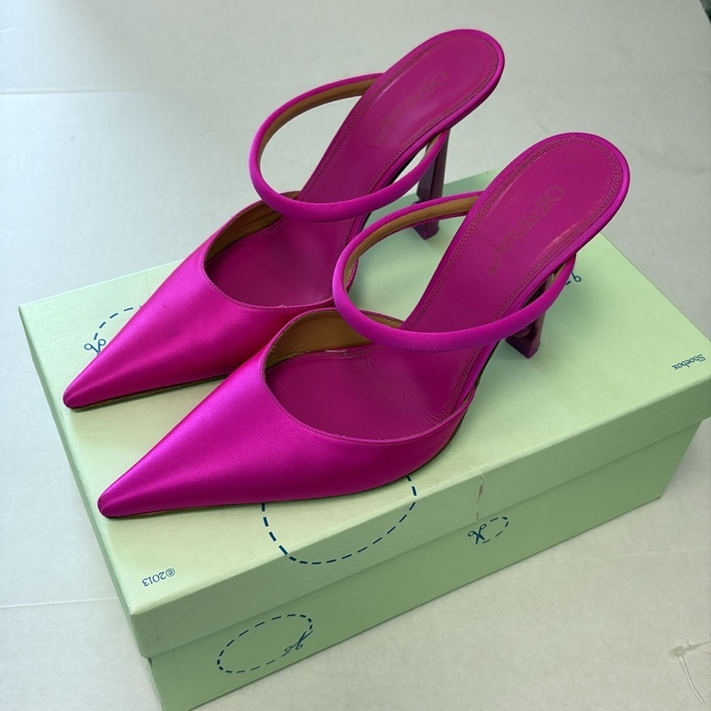 Off White Pop Pearl Pointed Fuchsia Heels